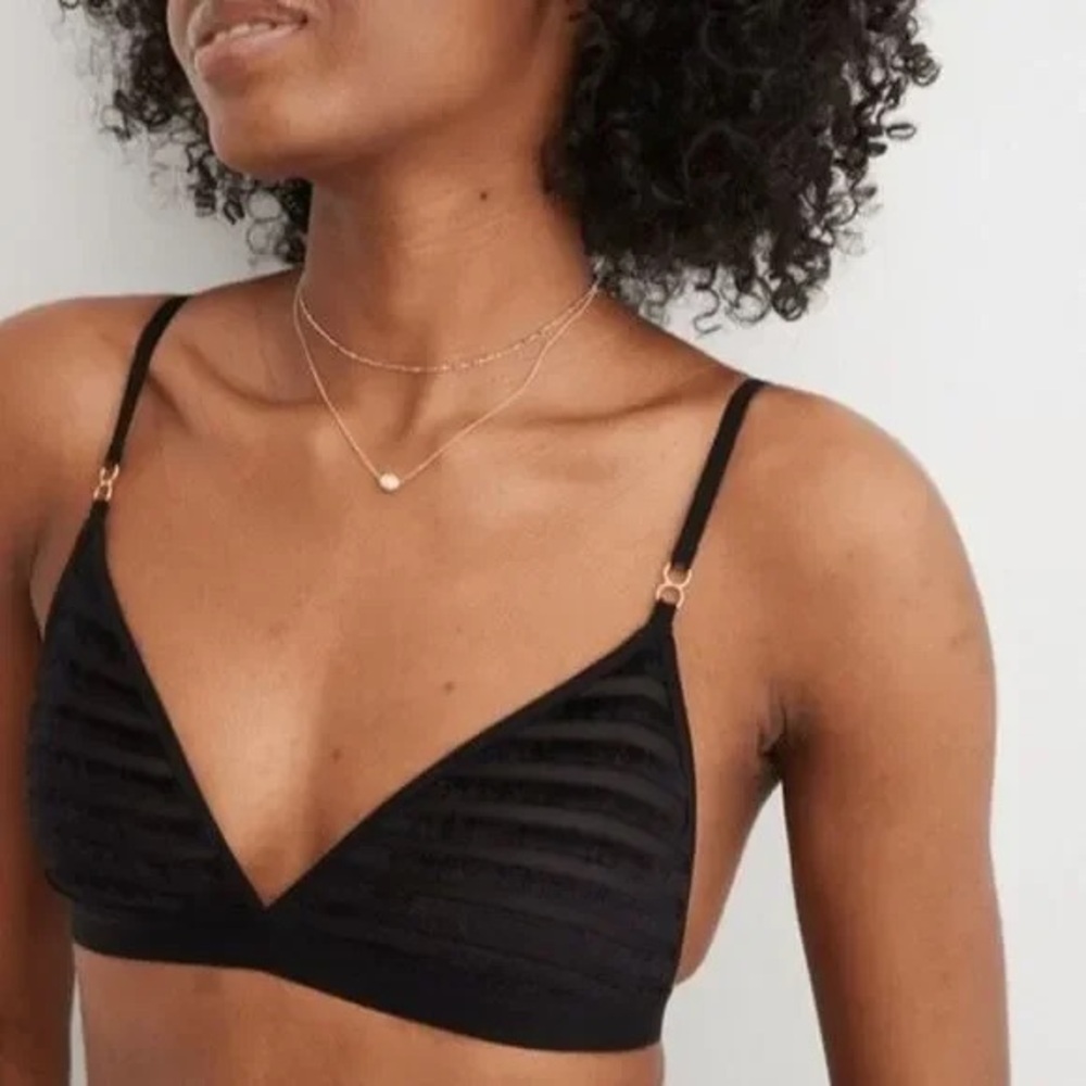 AERIE smooth textured velvet stripe triangle bralette size Medium gold hardware